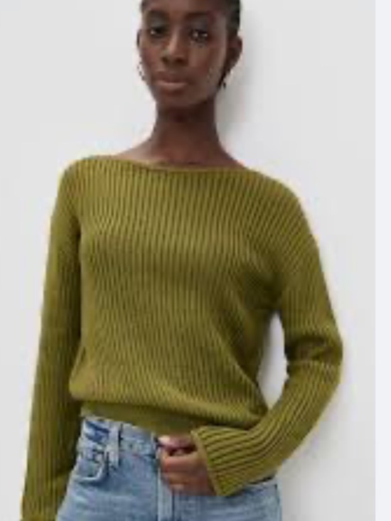 Theory Sweaters - Theory Pima Olive Green Ribbed Boatneck Women’s Sweater, Saturated color!